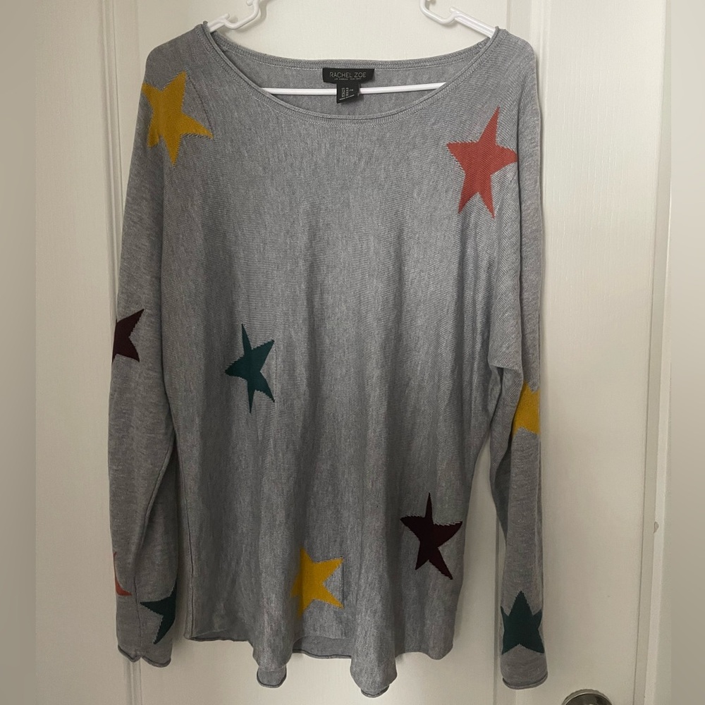 Rachel Zoe Gray Sweater with Multicolor Stars
